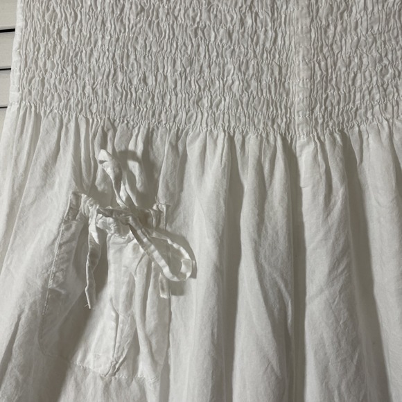 Zury White Ruffled Ruched Waist Wide Leg Bloomer Style Cropped Cotton Pants Med - Picture 3 of 10